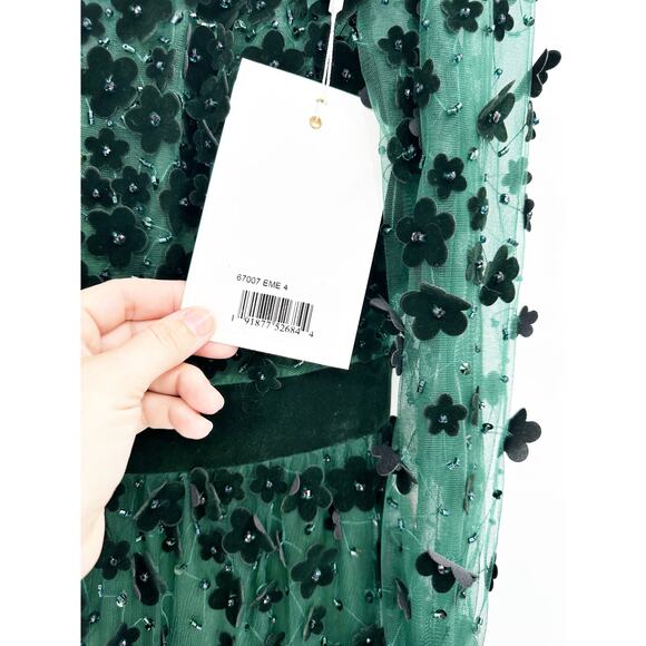 Mac Duggal 67007 Embellished Illusion High Neck Velvet Floral Dress 4 Emerald - Picture 6 of 7